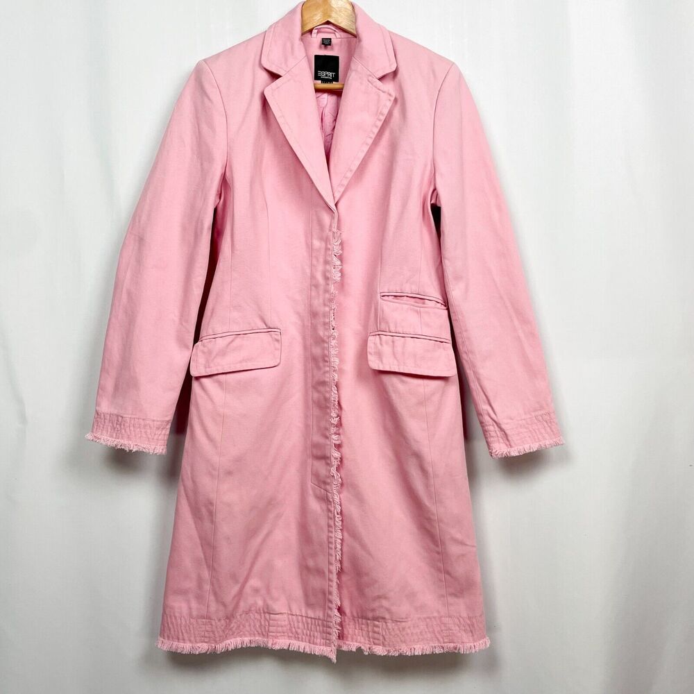 Esprit Trench Coat Jacket Size M Bubblegum‎ Pink Twill Mid Length Barbiecore Y2K